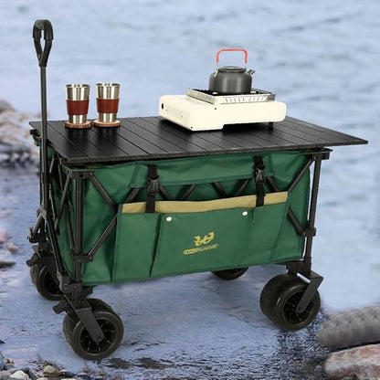 Whitsunday Collasible Wagon, Large Capacity 400Lbs, All-Terrain Wheels Heavy Duty Utility Wagon for Gardening Shopping Fishing Camping Outdoor Picnic Green