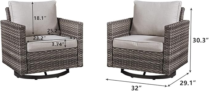 HUMMUH 3-Piece Patio Swivel Chairs,PE Wicker Outdoor Rocking Chairs Bistro Set with Side Table Porch Balcony Furniture with Cushions