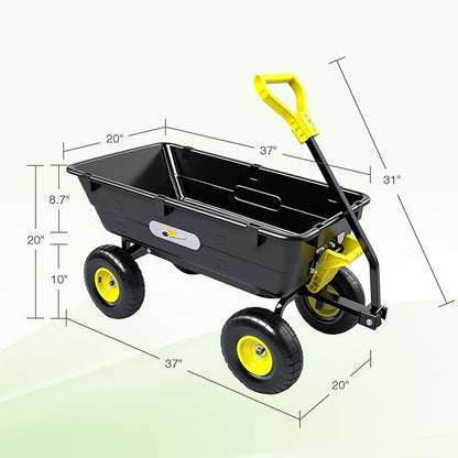 Garden Dump Cart, Heavy-Duty Utility Wagon with 900 lb Capacity, 5 Cu Ft Bed, 10" Pneumatic Tires, 180° Pivot Steering for Yard, Lawn, and Beach Use