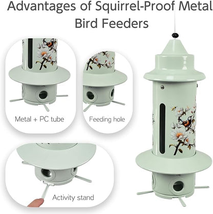 Squirrel Proof Bird Feeders, Long Lasting Bird Feeder for Outdoors, Reliable and Rust Resistant Metal Station for Prevents Squirrels from Stealing Food,5LB Large Capacity,Green
