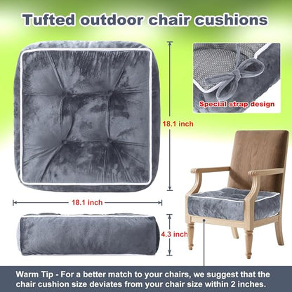 ERWUDEling Outdoor Chair Cushions Set of 2, Patio Cushions for Outdoor Furniture, Tufted Waterproof Outdoor Chair Pads, 17x17x5inch,Gray