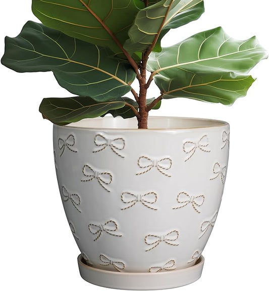 Pots for Plants 10 Inch - Ceramic Planter Large Plant Pot for Indoor Plants Outdoor Round Flower Pot with Drainage Hole and Saucer Home Garden Decor White