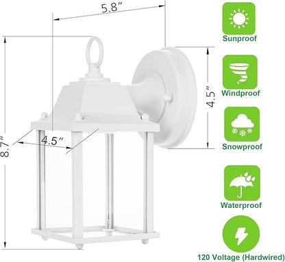 LIT-PaTH Outdoor LED Wall Lantern, Wall Sconce as Porch Light, 9.5W 800 Lumen, Aluminum Housing Plus Glass, 5000k-Matte White Finish, 1-Pack