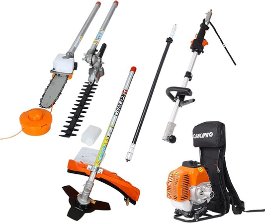 4-in-1 Backpack String Trimmer Weed Eater,52CC 2-Cycle Multi Garden Tools with Gas Pole Saw, Hedge Trimmer, Grass Trimmer and Brush Cutter EPA Compliant, Lawn Mower Weed Wacker Edger for Yard