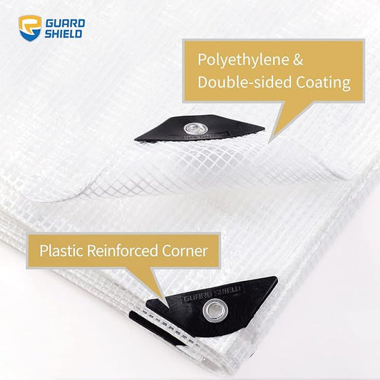 GUARD SHIELD Clear White Tarp Heavy Duty 16x16 Feet Waterproof for Greenhouse Outdoor Garden Poly Cover UV Resistant 3x3 Weave 10mil (2-Pack)
