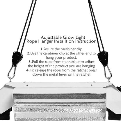 8 Pairs 1/8 Inch Adjustable Heavy Duty Ratchet Hanger Grow Light Fixtures Rope Clip Hangers Hanging Ropes for Gardening Grow Plant Fan Reflectors Filter Tent,150lbs Weight Capacity