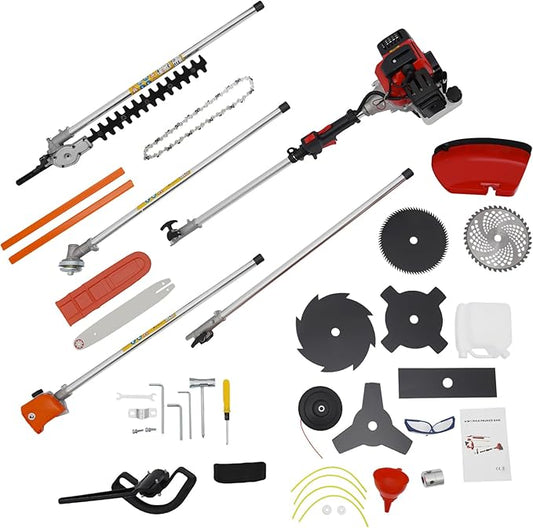 10 in 1 Garden Hedge Trimmer Combo, 52CC 2-Stroke Multi-Functional Garden Trimming Tool Gas Powered Long Reach Pole Saw Grass String Trimmer Brush Cutter Grass Wacker Weed Eater for Yard