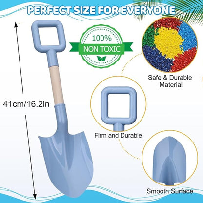 Dilabnda Kids Beach Sand Shovels, 16inch/40cm Sand Shovels for Garden, Large Beach Snow Spade Scoop for Kids Toddlers, Long Handle Plastic Wooden Shovel for Shoveling Digging Snowing (3PCS)