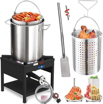 ARC 40QT Seafood Boiling Kit, 200,000BTU Propane Burner and 36" Mixing Paddle, Crawfish Boil Pot w/Basket and Steamer Rack, Outdoors Cooking and Steaming, Large Turkey Fryer Pot, Lobster Shrimp Pot