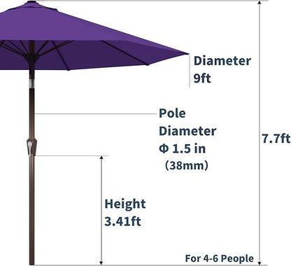 PatioKingdom Auto-Tilt 9FT Patio Umbrella Outdoor with 8 Sturdy Fiberglass Ribs,Market Table Umbrella for Pool,Backyard,Deck and Garden