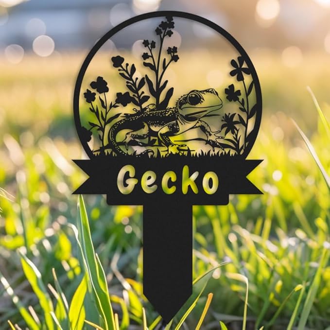 Custom Gecko Metal Memorial Plque,Personalized Gecko Remembrance Stake,Gecko Loss,Grave Markers,Outdoor Garden Decor,Yard Sign gecko 14inch