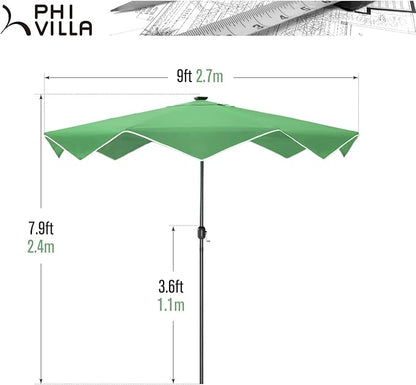 PHI VILLA 9ft Patio Umbrellas with 24 pcs LED Solar Lights, Outdoor Market Table Lighted Umbrella with 8 Steel Ribs, Tilt for UV-Resistant, Lotus Leaf Shape Canopy, Green