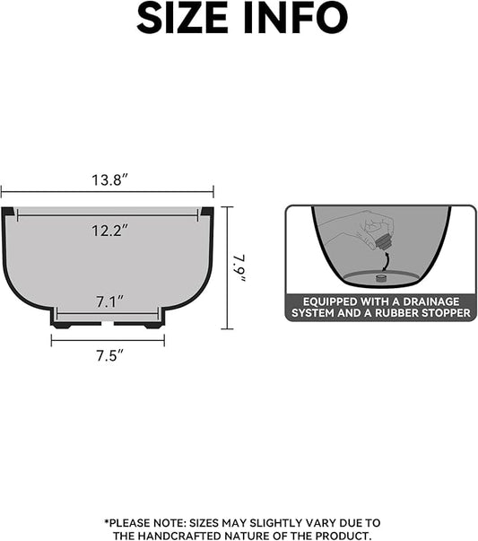 Kante 13.8 Inch Dia Concrete Bowl Planter, Large Tapered Bottom Plant Pot with Drainage, Smooth White Finish with Aqua Blue Interior, Ideal for Porch, Home, Garden, Patio