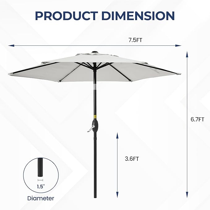 SUNVIVI OUTDOOR Outdoor Patio Umbrella, Patio Umbrella, Market Umbrella, Large Outdoor Umbrella, Metal Pole Umbrella with Push Button Tilt and Crank, Polyester Canopy
