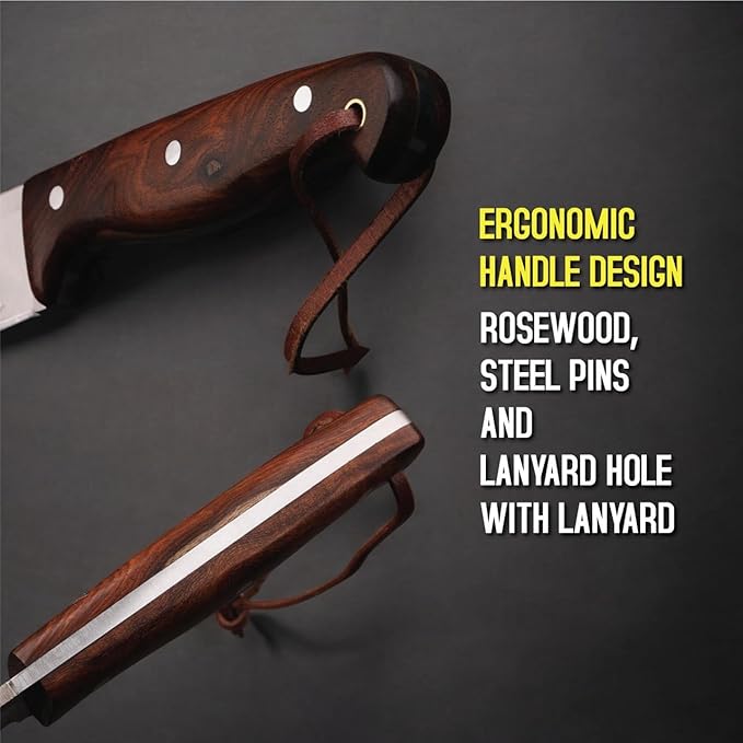 H & H BLADES Handmade D2 Steel Skinning Knife With Leather Sheath-10 Fixed Blade Hunting Knife Best For Bushcraft, Survival,Camping,Fishing and Outdoor Activities-Collector Hunter Men Gifts