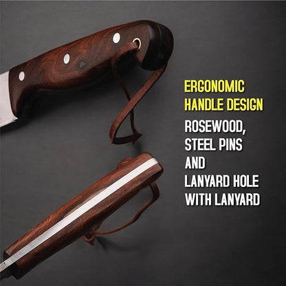 H & H BLADES Handmade D2 Steel Skinning Knife With Leather Sheath-10 Fixed Blade Hunting Knife Best For Bushcraft, Survival,Camping,Fishing and Outdoor Activities-Collector Hunter Men Gifts
