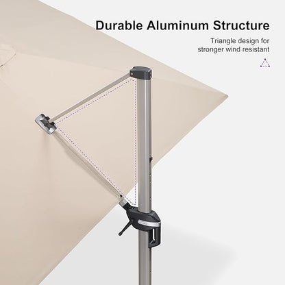 PURPLE LEAF 10' X 13' Patio Umbrella, Rectangle Outdoor Cantilever Umbrella, Aluminum Offset Umbrella with Champagne Frame and 360° Rotation for Pool Deck Garden, Beige
