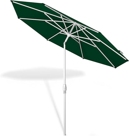 Midtown Umbrellas The Swilt 10 Feet Patio Umbrella in Sunbrella Forest Green Acrylic Fabric - Fiberglass Ribs, Auto-Tilt Aluminum Frame For Backyard, Deck, Garden, Pool - White Pole