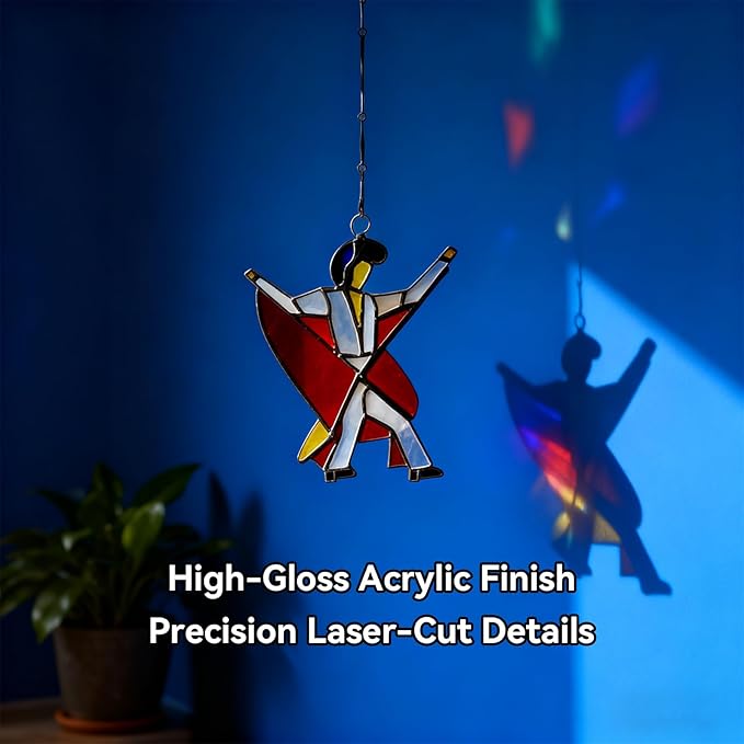 Dancing King Pattern, Handmade Stained Glass Spinner, Kinetic Acrylic Hanging Decor, DIY Sunlight Catcher Memphis Melody Spinner for Garden Yard, Porch, Window Decoration (3PCS)
