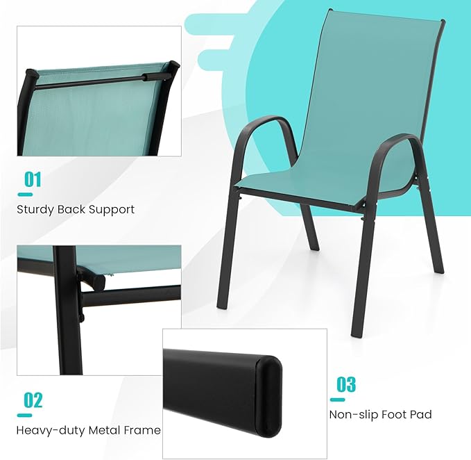 Tangkula Patio Dining Chairs Set of 4, Outdoor Stackable All Weather Heavy Duty Dining Chairs Set with Armrests, Support 330 LBS, for Poolside, Backyard, Garden, Deck, Front Porch (Turquoise Blue)