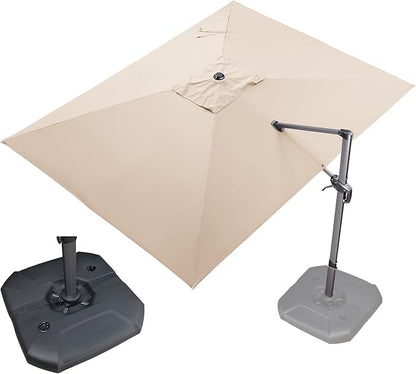 PURPLE LEAF 9' X 11.5' Patio Umbrella with Base Outdoor Cantilever Rectangle Umbrella Offset Umbrella with 360-degree Rotation for Garden Deck Pool Patio, Beige