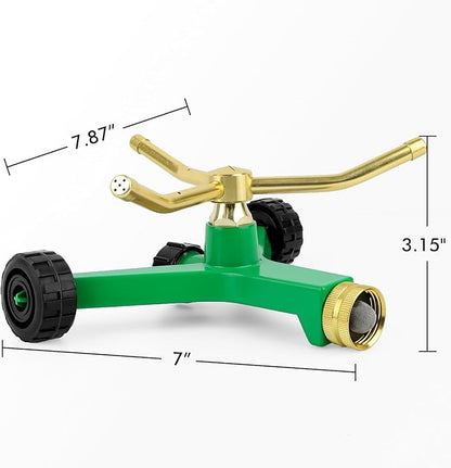 RESTMO 3-Arm Metal Sprinkler with Wheel Base, 360 Degree Automatic Rotary Lawn Sprinkler System for Garden Plant, Flower Bed and Yard Watering and Large Yard Area Watering