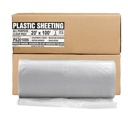 Aluf Plastics Plastic Sheeting - 20' x 100', 6 MIL Heavy Duty Gauge - Clear Vapor and Moisture Barrier Sheet Tarp/Drop Cloth for Greenhouses, Painting, Furniture Covers, Carpet Cover, Floor, Paint,