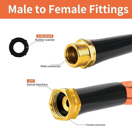 Garden Hose 25 FT,Non-Expanding,10 Functional Nozzles,Garden Hose Anti-Kink,Heavy Duty Flexible Water Hose 25 FT,Suitable for Outdoor,Yard, Car Washing and Other Scenes. (orange color, 25ft)