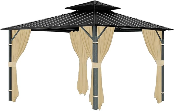 Gazebo Universal Replacement Privacy Curtain, 12'X12' Gazebo Curtains Outdoor Waterproof, 4-Panels Sidewall with Zipper for Patio, Garden and Backyard (Only Curtains, 12'X12', Khaki)