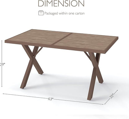Aluminum Outdoor Dining Table - All-Weather Exposure, Waterproof and Rust-Proof Courtyard-Style Coffee Table Garden/Balcony/Poolside, Light Brown 1 Pcs