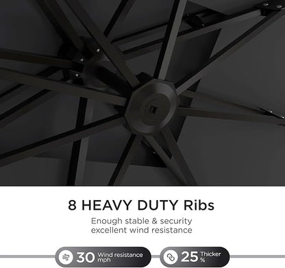 10' X 13' Patio Umbrella Outdoor Large Rectangle Offset Cantilever Umbrellas Double Top Heavy Duty Windproof with 360-degree Rotation for Pool Garden Deck