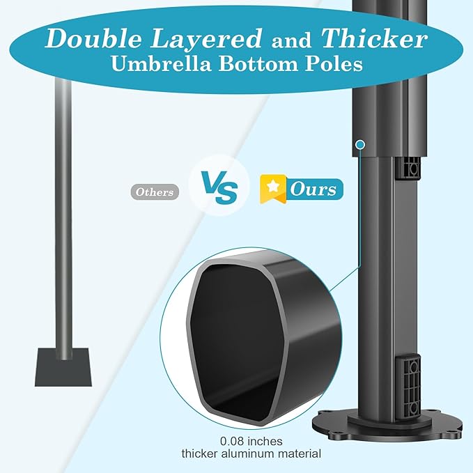 HOTIME10ft Large Cantilever Patio Umbrellas - Upgrade and Intensify - with 360 Rotation and 5 Angles Adjustment - Aluminum Offset Pool Umbrella Square Outdoor Umbrella for Patio Garden Deck Pool