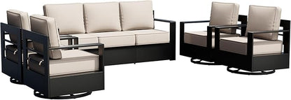 Outdoor Patio Furniture Set, 5-Piece Aluminum Patio Conversation Set All-Weather Metal Outdoor Sectional with 6 Inch Thick Cushions, Deep Setting for Garden, Outside and Porch