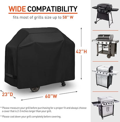 Arcedo 60 Inch Heavy Duty Waterproof BBQ Cover, Fade Resistant Gas Grill Cover, Durable Outdoor Barbecue Protector Compatible for Weber, Char Broil, Nexgrill, Napoleon and More Grills