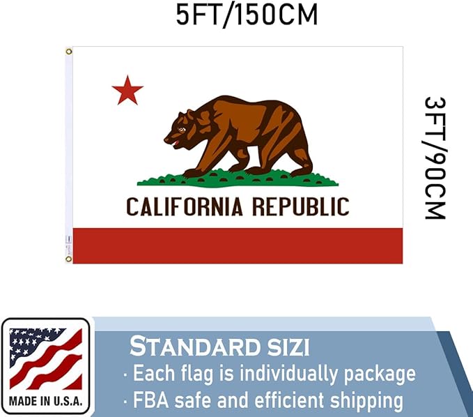 California Republic State Flag 3x5 Outdoor Heavy Duty Double Sided 340D Nylon Vivid Color Anti-Fading with 2 Brass Grommets for Home/Company/Indoor Outdoor Decoration