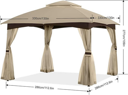 MASTERCANOPY Outdoor Patio Gazebo for Garden with Upgrade Steel Frame and Netting Walls (10x10, Khaki)