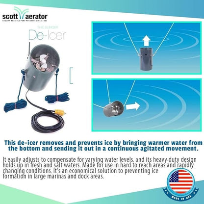 Scott Aerator Slinger De-Icer for Lakes & Ponds | 3/4 Horse Power 115V Stainless Steel | 50 ft. Electric Corded Cable Included | Made in USA