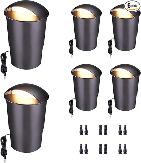 Outdoor Well Lights - Warm White & Cool White 12V Ground Fixture, IP67 Waterproof LED Hard-Wired Inground Directional Landscape Lighting, ORB Aluminum for Path Backyard House 3W 170LM 6 Pack