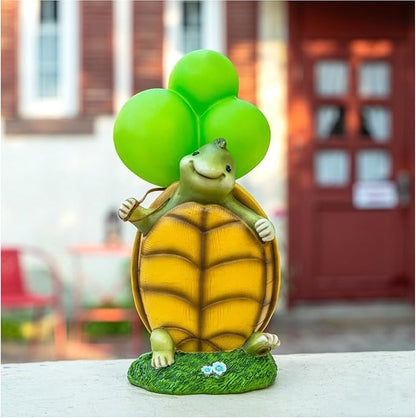 WHIMSYNOOK 10.2" Resin Turtle with Balloon Solar LED Garden Statue Light, Ideal for Porch, Lawn, Yard, Housewarming, or Birthday Gifts for Mom, Family, and Turtie Lovers