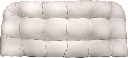 RSH DECOR: Sunbrella Tufted Wicker Loveseat Cushion | 41” x 19" | Water and Fade-Resistant Performance Fabric | Outdoor Settee Cushion for Patio Furniture | Canvas White