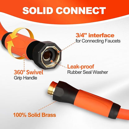 YOTOO Heavy Duty Hybrid Garden Water Hose 5/8-Inch by 50-Feet 150 PSI Kink Resistant, Flexible with Swivel Grip Handle and 3/4" GHT Solid Brass Fittings, Orange