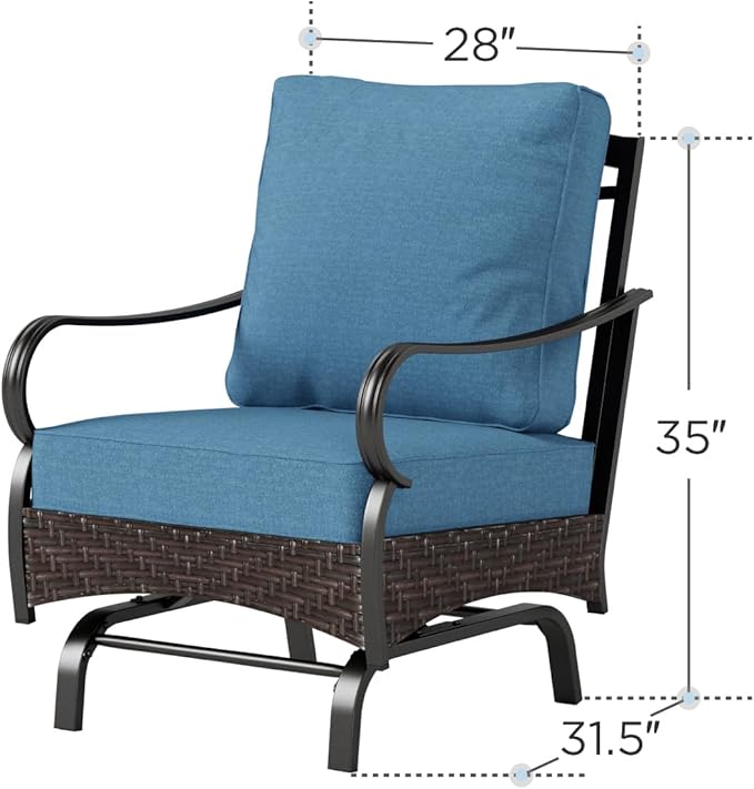 Sophia & William Extra Large Outdoor Patio Motion Sofa Chairs Set 2 PCS Heavy-Duty Metal Porch Furniture with High Back & Deep Seating Area, 5.5" Thicken Cushions for Deck, Lawn, Outside (Navy)