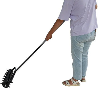 Rolling Manual Lawn Aerator, 58-Inch Handle Manual Push Spike Aerator for Gardens, Yards, and Farmland, Deep Soil Penetration for Healthy Grass and Improved Lawn Growth Manual Aerator Tool Black