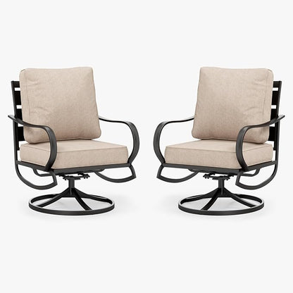 MFSTUDIO Metal Patio Conversation Sets, Outdoor Furniture Sofas Set of 2, 2 Pieces Durable Steel Frame Patio Swivel Chairs with 5.8" Beige Cushions for Patio Garden Backyard Balcony