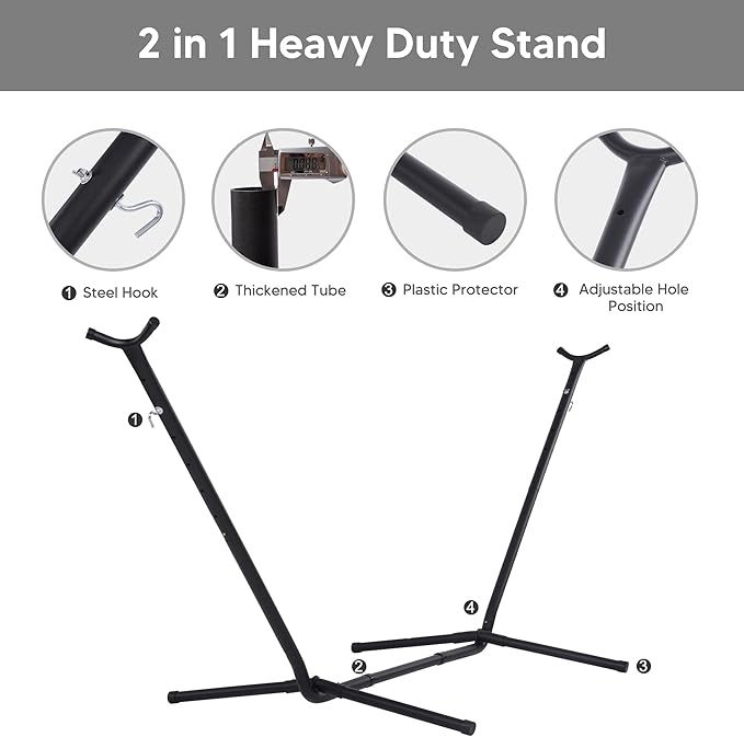 SUNCREAT 2-in-1 Hammocks Convertible Portable Double Hammock with Stand Included, Outdoor Hammock and Stand, Patent Pending, Dark Grey