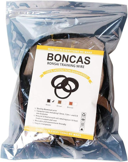 Quality Black Long Lasting Bonsai Training Wire Set of 3 Sizes - 1.0mm, 1.5mm, 2.0mm (32 Feet Each Size)