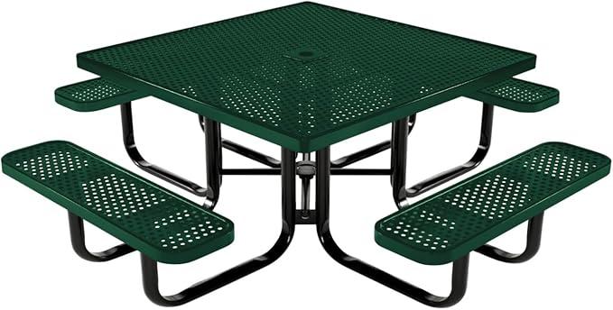 COATEDOUTDOORFURNITURE Heavy-Duty Portable Outdoor Kids Table with Umbrella Hole, Punched Steel Kids Picnic Table, Commercial-Grade, Made in America (46 in, Square, Childrens, Textured Green)