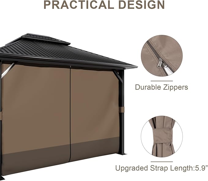 BPS 12' x 12' Gazebo Curtain Privacy 4-Panel Sidewall Outdoor Replacement Shade (Only Curtain)