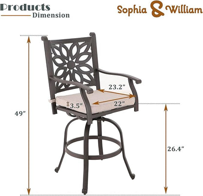 Sophia & William Cast Aluminum Patio Bar Chairs Set of 2, Bar Height Swivel Outdoor Bar Stools Chairs, Counter Height Outdoor Barstools, Brown, Load Capacity: 350 lbs