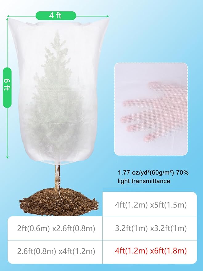 Abimars Plant Covers Freeze Protection Jacket 1.77 oz/yd², 4ft x 6ft Reusable Winter Plant Covers with Drawstring & Zipper, 2 Pack Light, Porous Fabric for Plant Breathing